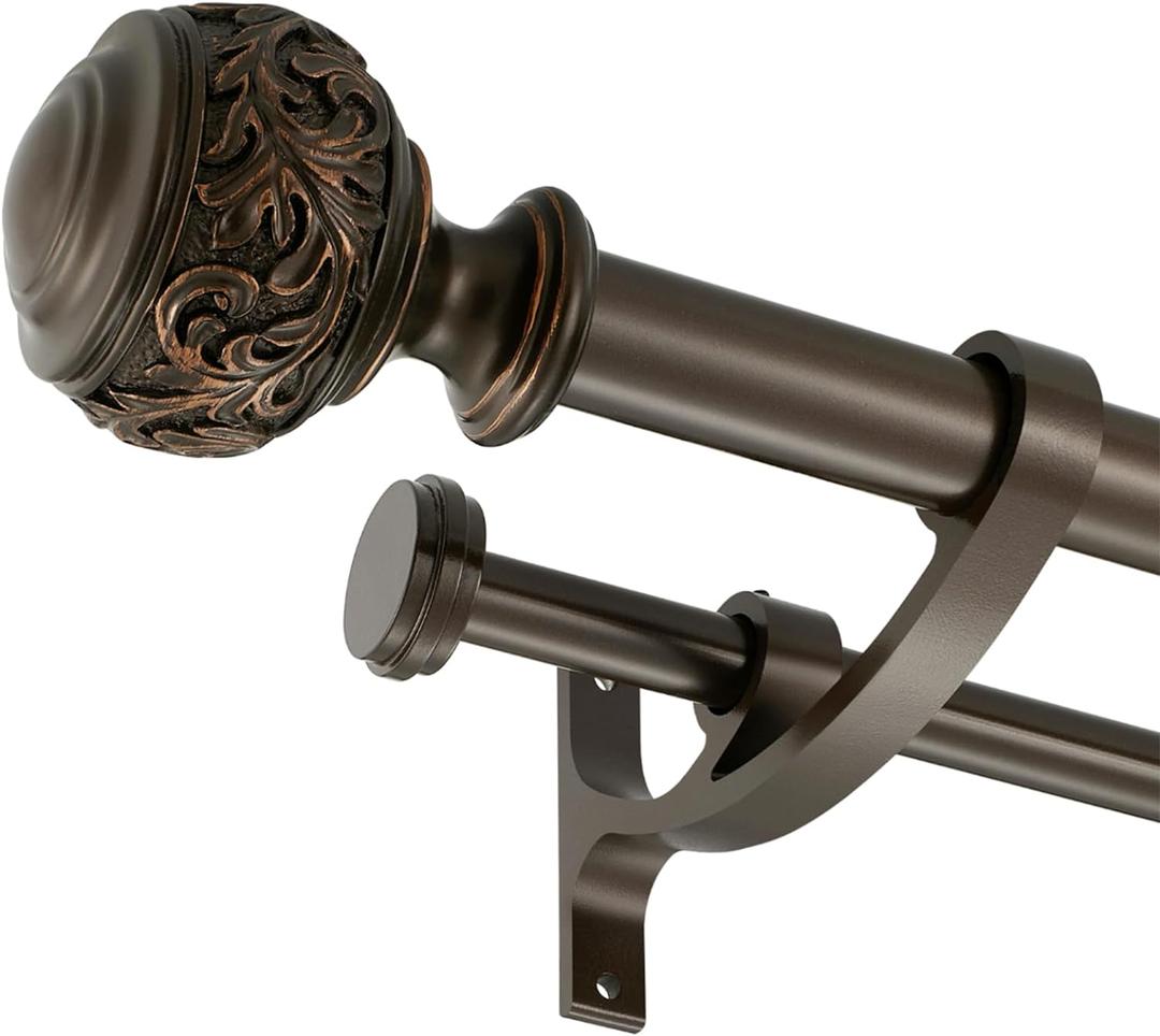 Double Curtain Rod, 1 inch Window Telescoping Drapery Double Rod 36 to 72 Inches (3-6 Feet), Classical Ball Finials,Premium Aluminum Brackets,Antique Bronze