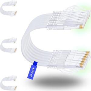 Rapink Patch Cables Cat6/ Cat6a 1ft (24 Pack) Slim, Cat6a Ethernet Patch Cable 10G Support, Snagless Cat 6 Patch Cable for Patch Panel to Switch, Flexiable Cat6 Ethernet Cable White