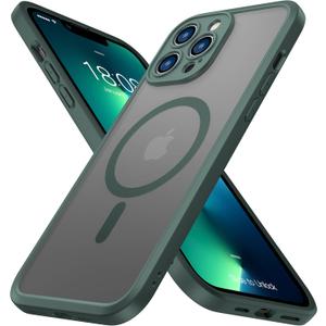 Impact Strong Magnetic Guard Designed for iPhone 13 Pro Max Case [Camera Protection] [Military Grade Drop Tested] [Compatible with MagSafe] Slim Translucent Matte Phone Case (6.7") - Dark Green