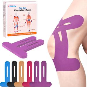 Precut Kinesiology Tape for Knees, 10 Strips - Knee Support & Stability, Knee Pain Relief Athletic Tape - Waterproof & Elastic, Breathable Hypoallergenic Latex-Free Tape, Purple