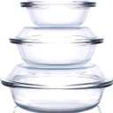 Set of 6 Round Glass Casserole Dishes, Nesting Glass Baking Dish Set with Lid, Oven, Freezer and Dishwasher Safe. - 0.5QT+1QT+1.8QT