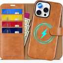 TUCCH Wallet Case for iPhone 16 Pro Max, [Removable] 2 in 1 [Wireless Charging] RFID Blocking [4 Card Slots] PU Leather Cover, Magnetic Detachable Stand Folio Case for iPhone 16 Pro Max, Light Brown
