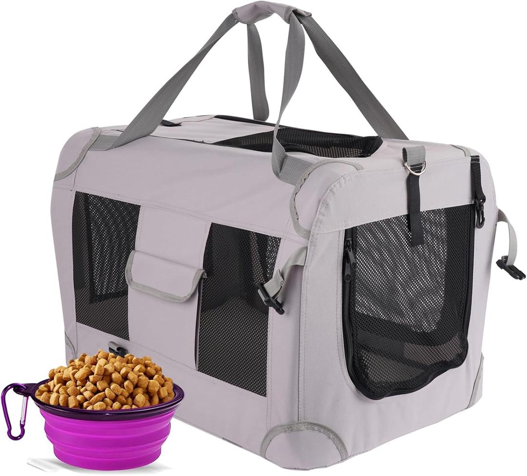 Cat Carrier Pet Carrier Bag Dog Crate 28"x 20"x 20"Portable Collapsible with Soft Warm Blanket/Bowl for Puppy Up to 30 lbs Sturdy Transport Carrier Long Trips/Traveling/Indoor/Outdoor (Large(28"L x 20"W x 20"H), Grey)