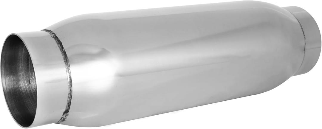 3" Universal Resonator, Straight Through Performance Muffler, 13" Overall Length, 304 Stainless Steel Welded On Resonator Muffler, Polished