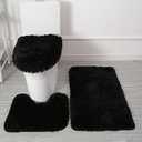 Microfiber Bathroom Rug Sets 3 Piece, Non Slip Contour Mat Toilet Lid Cover and Bath Rug Mats Shower Mats for Bathroom Tub Toilet (Black)