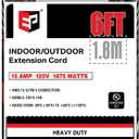 EP 6 Ft Outdoor Extension Cord - 12/3 SJTW Heavy Duty Black Extension Cable with 3 Prong Grounded Plug - Power Cord for Lawn, Garden, Appliances