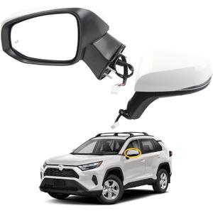 Dasbecan Left Driver Side Mirror Compatible with 2019-2024 Toyota Rav4 Side View Super White w/Power Heated Mirror Turn Signal Blind Spot Indicator Replaces# 879400R271 TO1320384 8Pins