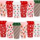 Whaline 12Pcs Christmas Plastic Cups Gifts 16oz Drinking Cup with Lids Pink Red Green Xmas Tree Gingerbread Snowflake Reusable Coffee Cup for Women Coworkers Holiday Drinks Winter New Year Supplies