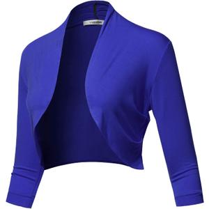 SSOULM Women's 3/4 Sleeve Open Front Bolero Shrug Cardigan, Size S
