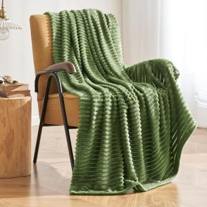 MIULEE Moss Green Throw Blanket 3D Ribbed Jacquard Fleece Flannel Velvet Plush Decorative Bed Blanket (Throw, 50" x 60") - Super Soft, Lightweight, Warm and Cozy for Couch Sofa