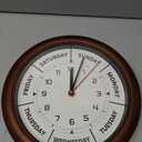 Lafocuse 12 Inch Solid Wood Day of The Week Wall Clock for Mother Easy to Read, Retirement Clock for Seniors, Silent Brown Wall Clock for Living Room Decor