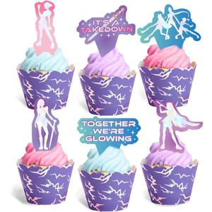 xo, Fetti Pop Star Cupcake Toppers and Wrappers - 24 Pc Set | Birthday Party Supplies, Concert Theme, Iridescent Foil, Fandom Decor, Music Party, Purple Holographic