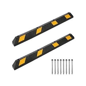 PioneeerWorks 72'' Heavy Duty Rubber Parking Bump Curb with Reflective Stripe, 6FT 55000 LBS High Visibility Parking Stoper for Garage Cars Trucks Driveway 2 Packs Black/Yellow Mounting Hole Include