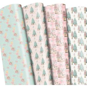 3 x FIEHALA 12 Pcs Pink Christmas Wrapping Paper Nutcracker Christmas Tree Design Xmas Gift Wrap for Girls Kids Women Holiday Celebration - 20 x 28 Inches Per Sheet