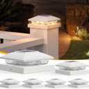 APONUO Solar Post Cap Lights for 4x4 Posts, Bright Warm White LED Post Cap Lights Solar Powered, IP64 Waterproof & All-Night Lighting, White 6 Pack  Deck, Fence, Patio Light (Easy Install)