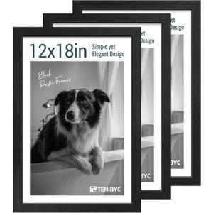 12x18 Frame Set - 3 Pack, Textured Black Wooden Poster Frame with HD Tempered Glass, Room, Office, Gallery, Studio, and Hallway Decor - Wall Hanging