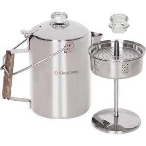 KingCamp Percolator Coffee Pot Campfire Coffee Boiler Kettle 304 Stainless Steel with Wood Handle for Outdoor Camping Cookware, Cabin, RV, Kitchen, Hunting & Backpacking, NO Aluminum or Plastic 9 Cup