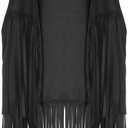 Womens Tassel Fringe Vest Sleeveless Western Cowgirl Vest 70s Costume Tops Hippie Jacket for Halloween (Large, Black)
