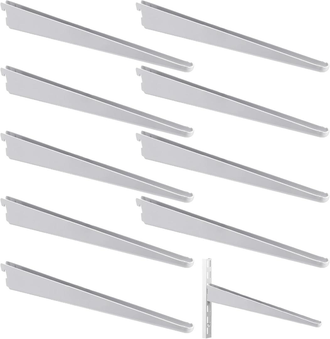 Yalikop 10 Pack Adjustable Shelf Brackets for Double Track System Closet Organization Heavy Duty Wire Shelf Brackets(White,14.5 Inch)