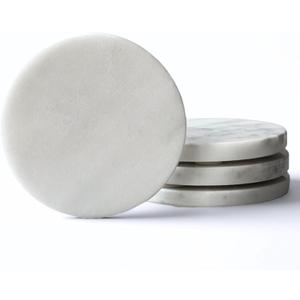 Marble Coasters Set of 4, Handcrafted Drink Protectors, Natural Stone Coaster Bar & Table Decor, Modern Desk Aesthetic Accessories, Non-Slip Luxury Gift (Marble White Round)