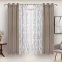 BONZER Mix and Match Curtains - 2 Pieces Branch Print Sheer Curtains and 2 Pieces Blackout Curtains for Bedroom Living Room Grommet Window Drapes, 37x63 Inch/Panel, Taupe, Set of 4 Panels