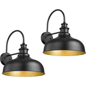Bestshared Outdoor Barn Light,Outdoor Wall Sconce, Farmhouse Porch Wall lamp, Anti-Rust Front Door Lighting Fixture for House, Doorway, Patio, Garage (2pack, Black+Gold)