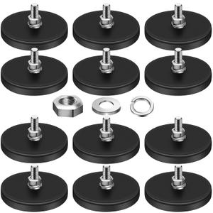 DIYMAG 12Pcs Rubber Coated Magnets, Adhesive Power 30LBS Anti-Scratch Neodymium Large Magnet Base with M5 Threaded Magnet with Bolts and Nuts, Strong Magnets Hold for Light Bar, Mirror, Camera, PTZ