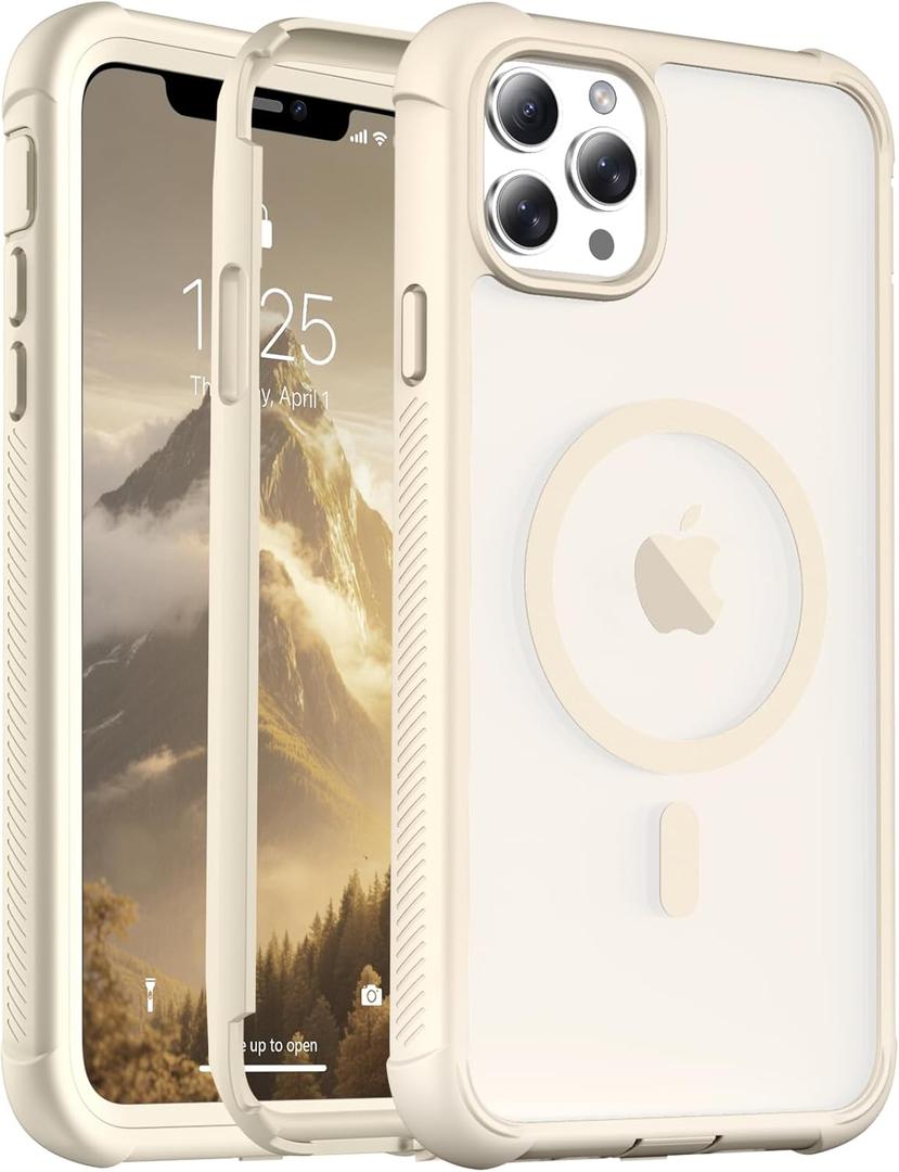 Magnetic for iPhone 11 Case, [Compatible with MagSafe][Military Grade Drop Protection][Heavy Duty Protection][Non-Slip][Shockproof] 2-Layer Durable Bumper Phone Case 6.1''-Antique White