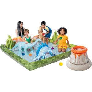 INTEX Jurassic Adventure Inflatable Kiddie Pool with Water Sprayer, Slide & Dinosaurs - 79" x 79" x 14" - Ages 2+