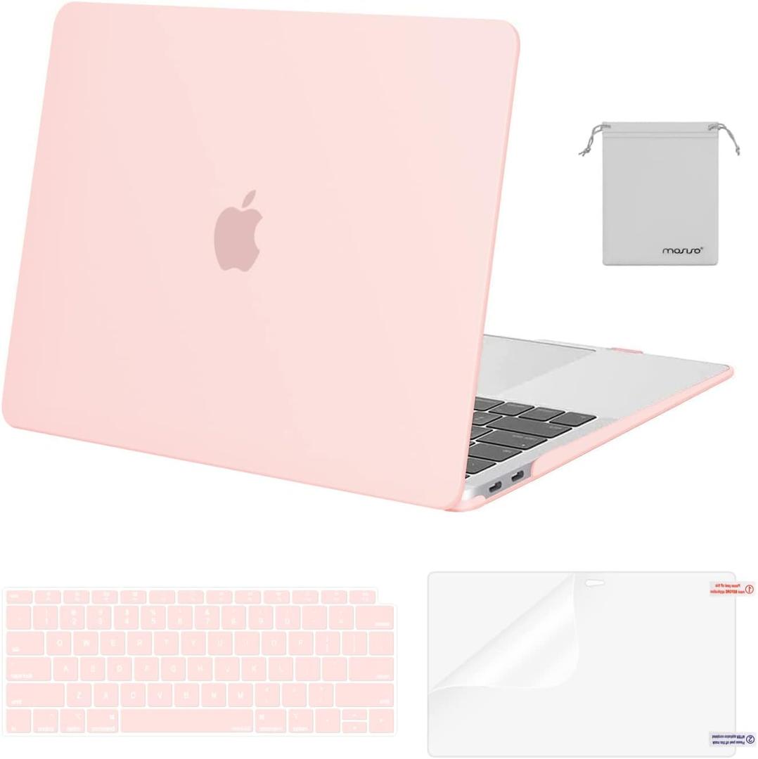 MOSISO Compatible with MacBook Air 13 inch Case M1 Chip 2021-2018 Release A2337 A2179 A1932, Plastic Hard Shell&Keyboard Cover&Screen Film&Storage Bag for MacBook Air 13.3 inch Case, Chalk Pink
