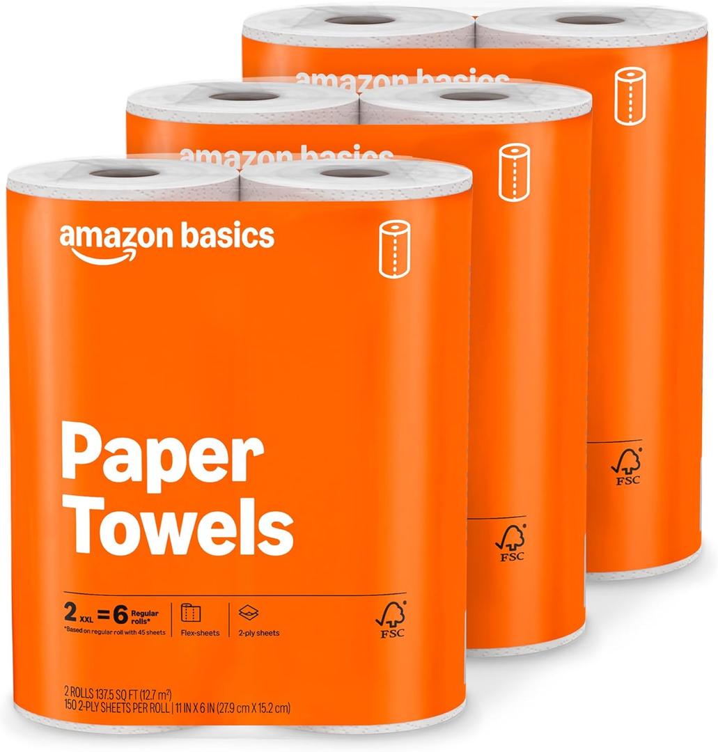 2-Ply Flex-Sheets Paper Towels, 6 Rolls = 20 Regular Rolls, 150 Sheets per Roll, Everyday Value