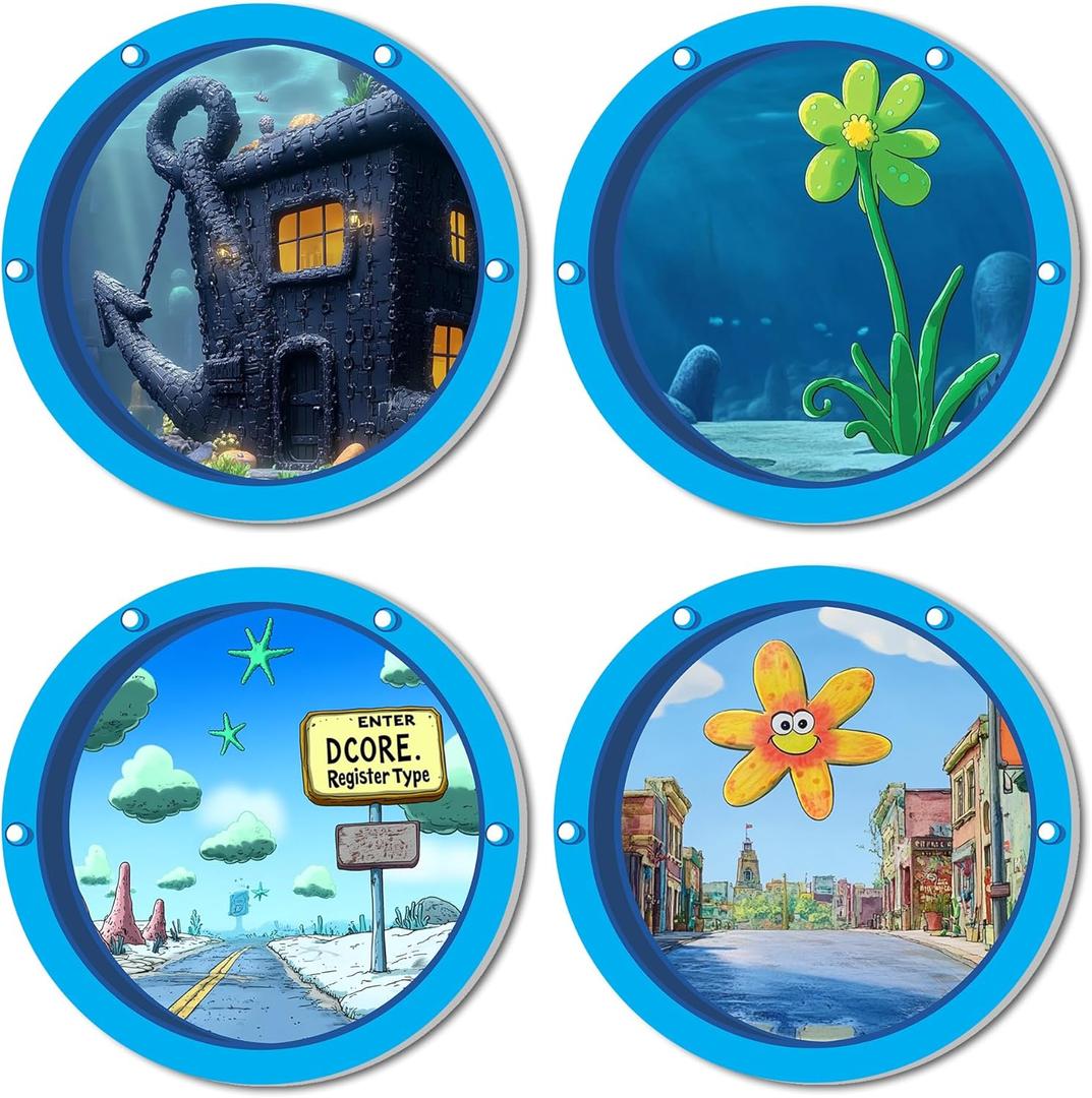 HK Studio Funny Ocean Porthole Cool Room Decor - Room Decor Y2K for Dorm, Teen Bedroom 11.3" Pack 4