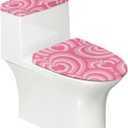 Standard Toilet Seat Lid Cover Set with Toilet Tank Lid Dust Protector Machine Washable Toilet Seat Cover Pink Heart Decor