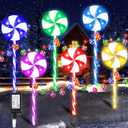 6 Pack Christmas Lollipop Pathway Lights Outdoor with 28PC Candy, 27" 176LED Peppermint Candy Cane Decoration with 8 Mode&Timer&Stake, Pathway Marker Light for Walkway Outsides Decor(Multicolor)