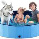 Jasonwell Foldable Dog Pet Bath Pool Collapsible Dog Pet Pool Bathing Tub Kiddie Pool Doggie Wading Pool for Puppy Small Medium Large Dogs Cats and Kids 55.1" Blue (Mdf Wood Blue)