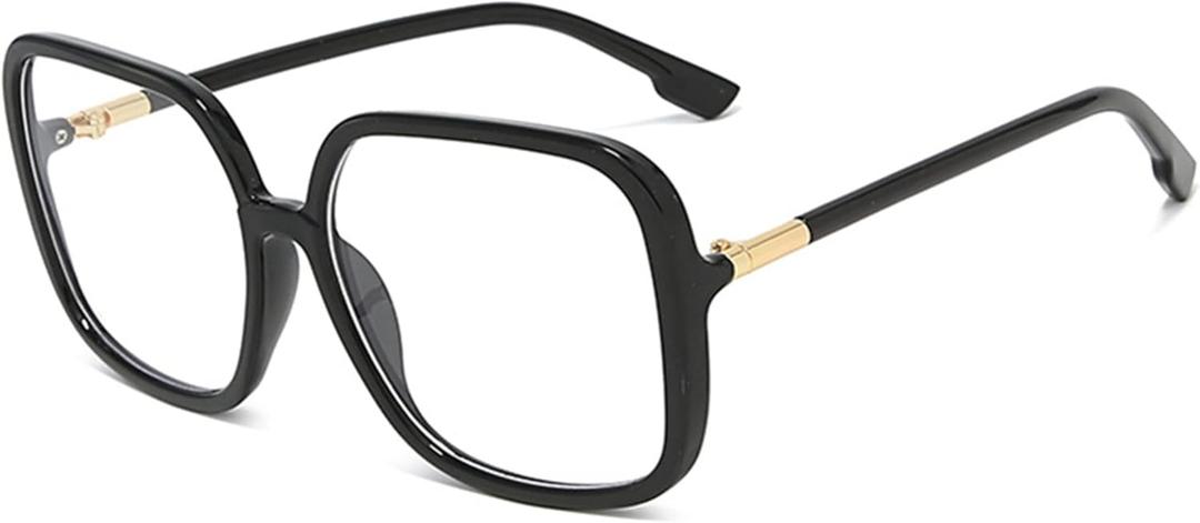 Bullabulling Retro Square Reading Glasses For Women Blue Light Blocking Oversized Eyeglass Frames Large Lens (Black)