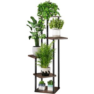 AZERPIAN Plant Stand 5 Tier Indoor Metal Flower Shelf for Multiple Plants Corner Tall Flower Holders for Patio Garden Living Room Balcony Bedroom, Black Oak (5 Tier-Black Oak)