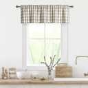 Beige Buffalo Plaid Valance for Kitchen, Tan Buffalo Checkered Gingham Valance Curtains for Windows, Rod Pocket Retro Farmhouse Cafe Curtains, 55" x 15", Linen