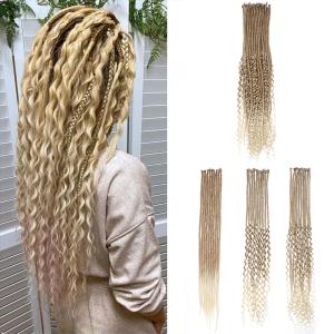 30 Inch 30 Strands SE Dreadlock Extensions,3 In 1 Mixed Synthetic Dreads Extensions,Light Brown to Blonde Curly&Straight&Boho Single Ended Dreads Extensions Hippie Style Dreadlock for Women