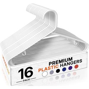 HOUSE DAY White Plastic Hangers 16 Pack, Space Saving Coat Hanger, Clothes Hanger with Non Slip Hooks, Plastic Clothing Hangers for Closet, Ideal for Everyday Use on Shirts, Coats, Pants, Dress