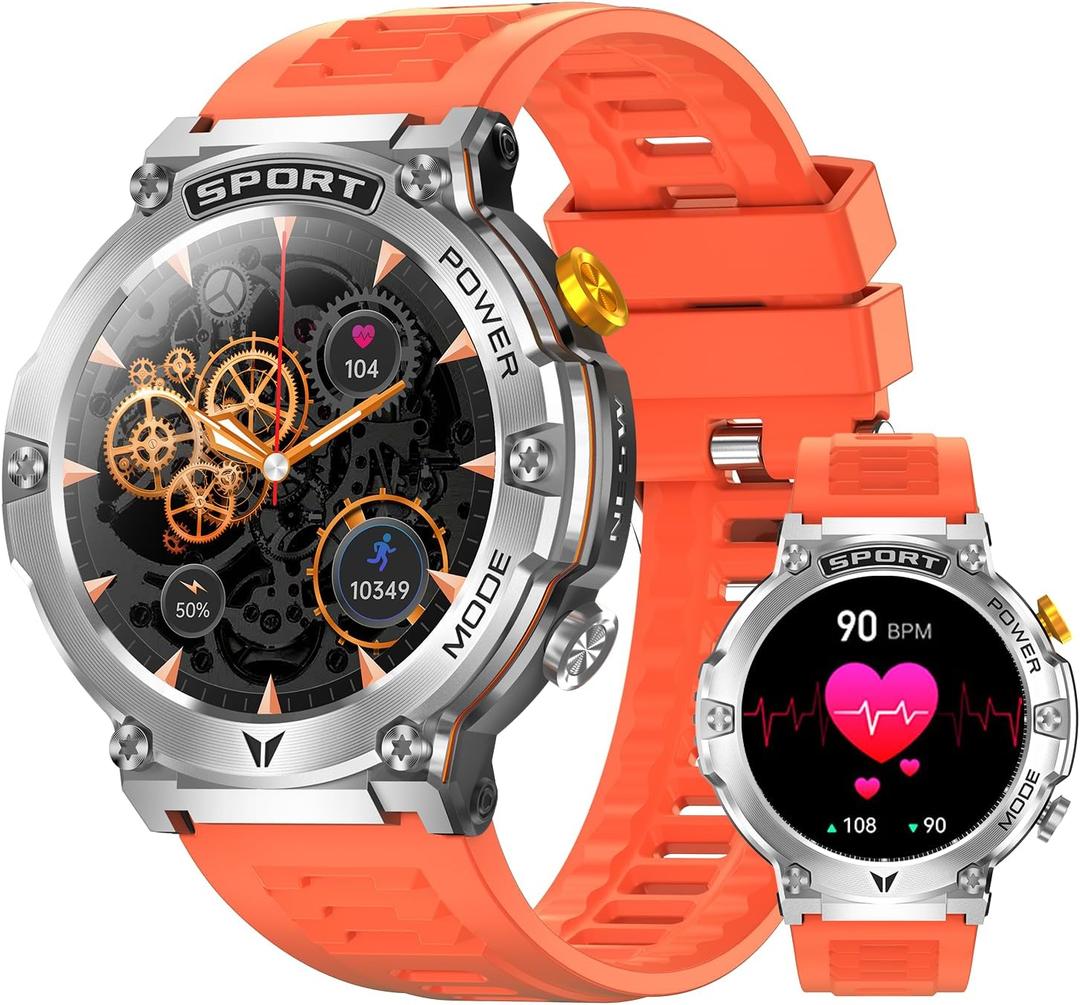 Military Smart Watch for Men 1,43" HD AMOLED Display(Answer/Make Call) 420mAh Battery Smart Watches IP68 Waterproof for Android/iOS 100+Sports Modes/Heart Rate/Sleep Silver