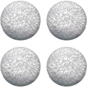 Silver Placemats Set of 4 Round PVC Table Mats 15 Inches Decorative Heat Resistant Placemats for Dining Holiday Wedding Party Easy to Clean Kitchen Mats with Leaf Cut-Out Design Home Decoration