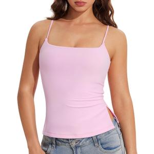OMKAGI Cute Side Split Tank Tops for Women Summer Y2K Going Out Basic Shirts with Bras (Pink, M)