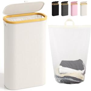 75L Slim Laundry Hamper with Lid, Dirty Clothes Hampers for Laundry, Collapsible Laundry Baskets for Small Spaces, Bedroom, Bathroom, Laundry Room, Beige