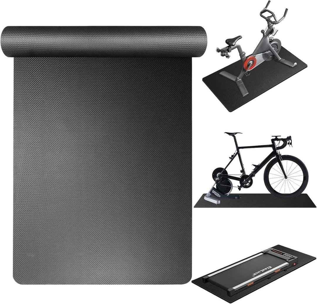 Treadmill Mat Compatible with Peloton Bike, 6mm Thick Exercise Bike Mat for Treadmill and Row Protect Hardwood Floor Carpet