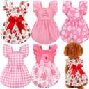 Abbylike 5 Pcs Dog Dress Floral Daisy Plaid Bowknot Dog Clothes Cute Summer Puppy Dresses Outfits Soft Apparel for Pets Cats Female(Pink Sweet,Large)