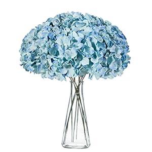 H.FLOLAVIDA Hydrangea Silk Fake Flowers Heads with Stems, Artificial Flowers for Decoration Wedding Home Party Shop Baby Shower, Room Decor for Bedroom Aesthetic, Pack of 10 (Peacock Blue)