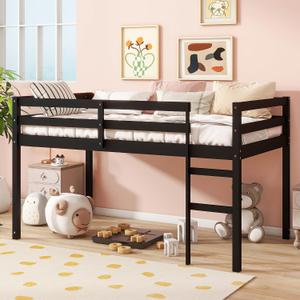 Bellemave Twin Size Low Loft Bed,Kids Loft Bed with Ladder,Solid Wood Low Loft Bed Twin Size for Girls Boys,Espresso