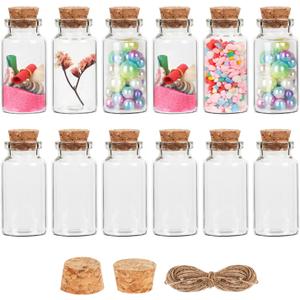 Small Bottles with Cork 25 ml, 12 Pack Glass Vials with Corks, Spell Jars, Sand Bottle, Mini Potion Bottles, Small Glass Bottle for Crafts, Decoration, Party Favors