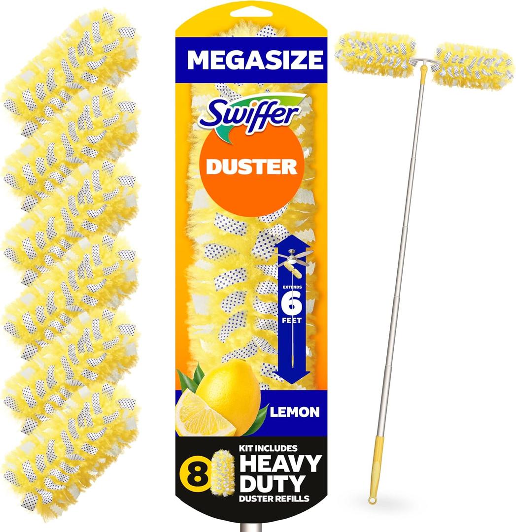 Swiffer Duster Kit with 6 ft Super Extendable Handle, Heavy Duty Starter Kit, Lemon Scent